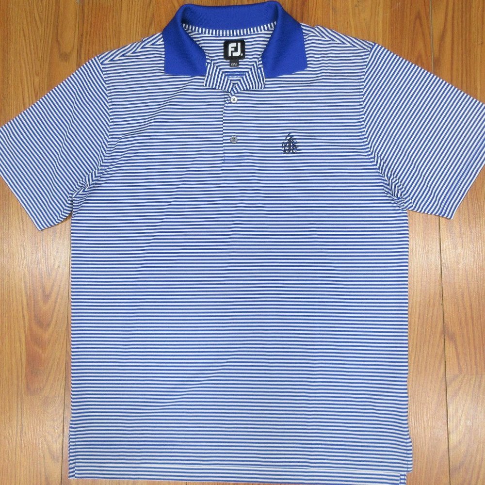 FOOTJOY POLY/SPANDEX POLO SHIRT NAVY BLUE & WHITE STRIPE Sz MEDIUM, M - Picture 1 of 4